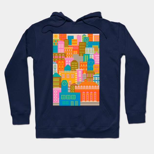 CITY LIGHTS BY DAY Vintage Exotic City Travel Poster - UnBlink Studio by Jackie Tahara Hoodie by UnBlink Studio by Jackie Tahara